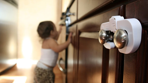 counter door lock with child trying to gain access